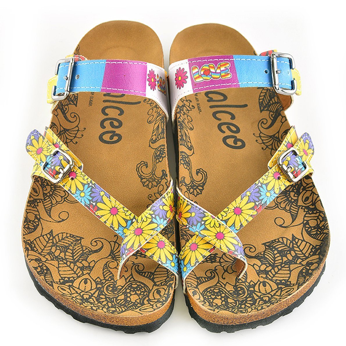 Yellow & Blue Floral Strappy Sandal CAL1002 (737685241952)