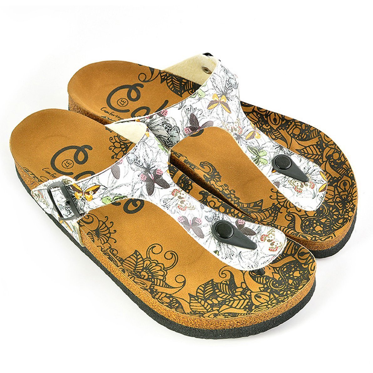 White Butterfly T-Strap Sandal CAL524 (737679900768)