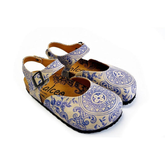 Blue and Beige Flowers Patterned Clogs - CAL1603 (774941376608)