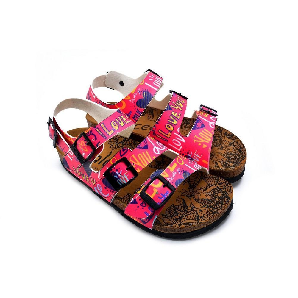Pink, Yellow Color Hearts Pattern and Love Written Patterned Clogs - CAL1907 (774944718944)