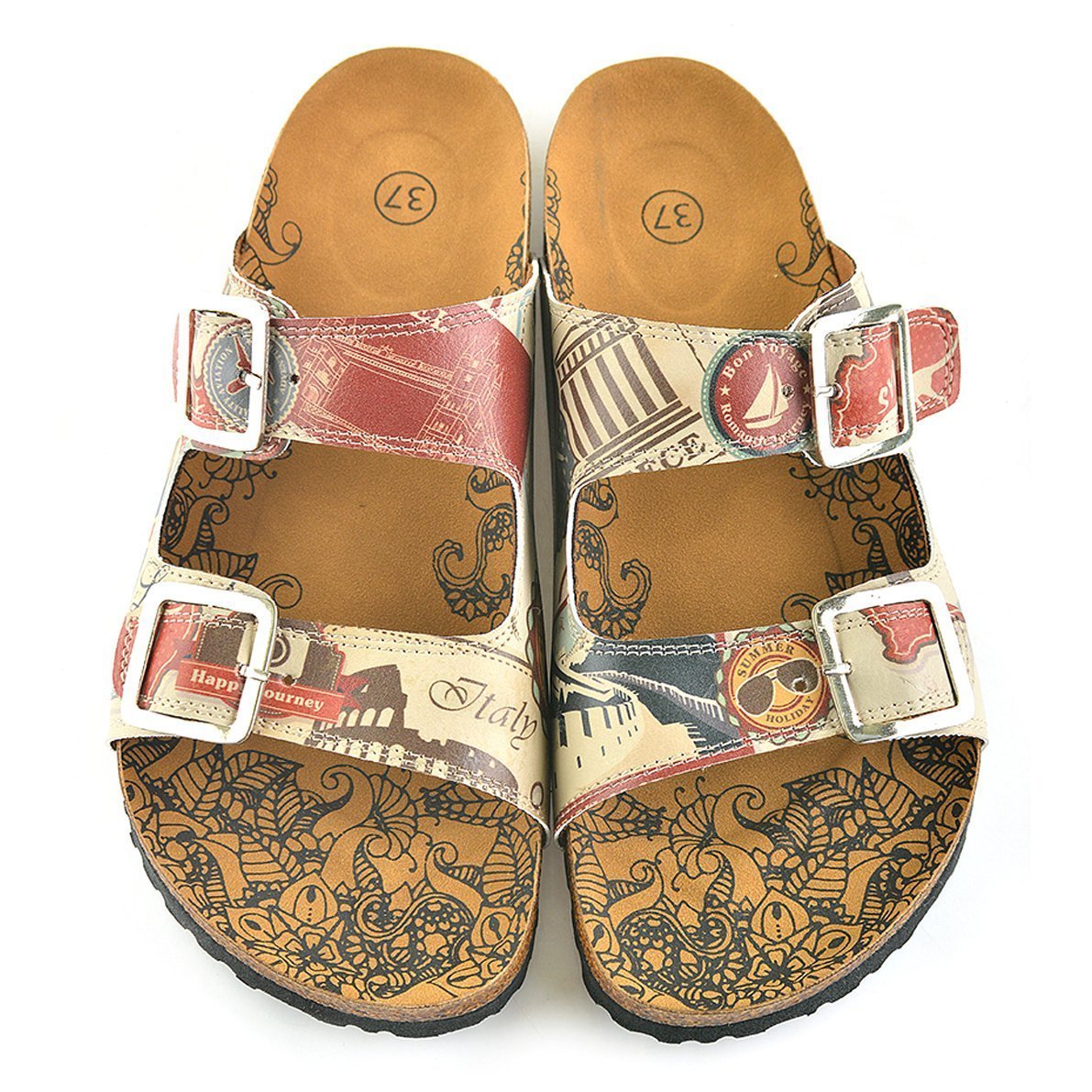 Cream & Red Italy Two-Strap Buckle Sandal CAL202 (737682751584)