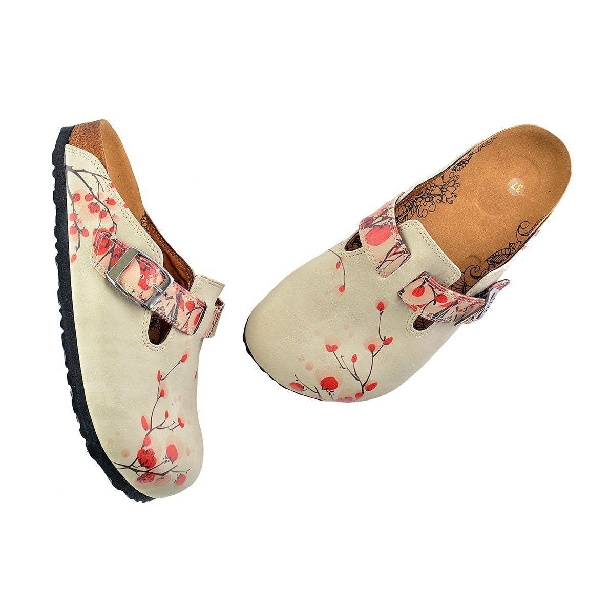 Cream & Red Floral Clogs CAL340 (737699758176)