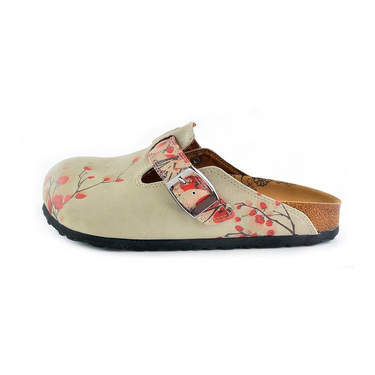 Cream & Red Floral Clogs CAL340 (737699758176)