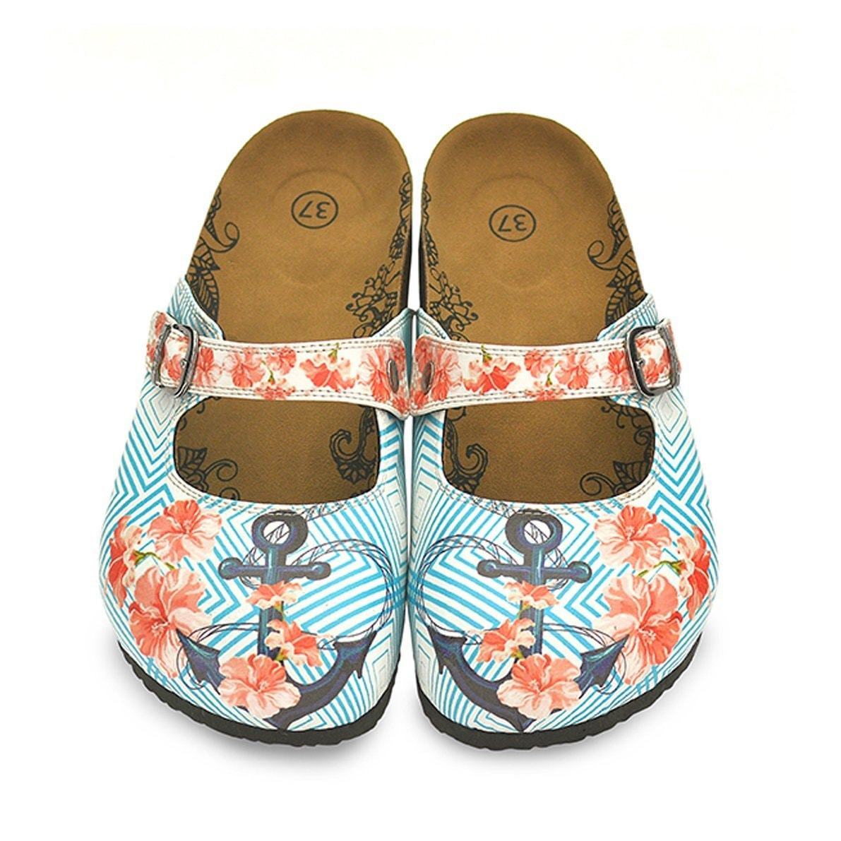 Blue & Coral Floral Anchor Clogs CAL804 (737679540320)