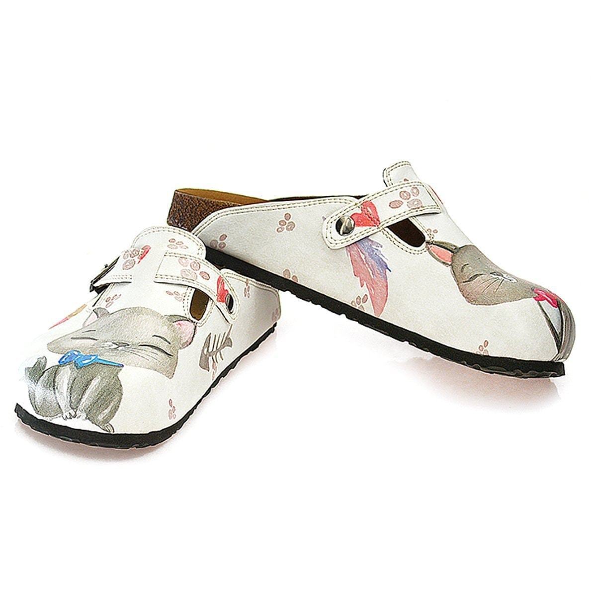 White & Gray Kitty Clogs WCAL330 (737670660192)