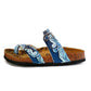 Light Blue and White, Sea Wavy Dark Blue Pattern Sandal - CAL1013 (774931382368)