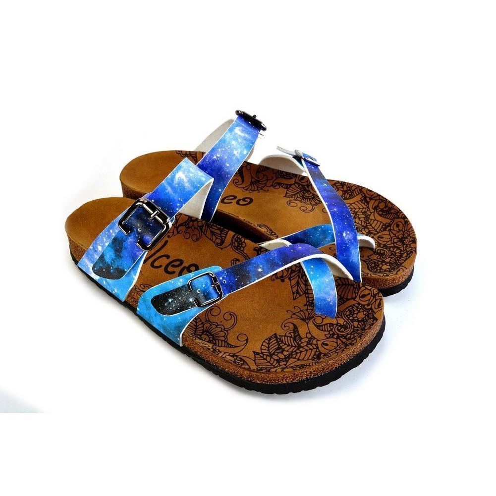 Blue, Black, Light Blue Tones and Glittering Sky Pattern Sandal - CAL1014 (774931578976)
