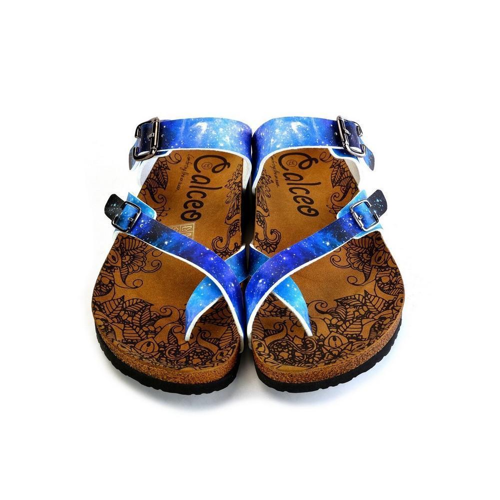 Blue, Black, Light Blue Tones and Glittering Sky Pattern Sandal - CAL1014 (774931578976)