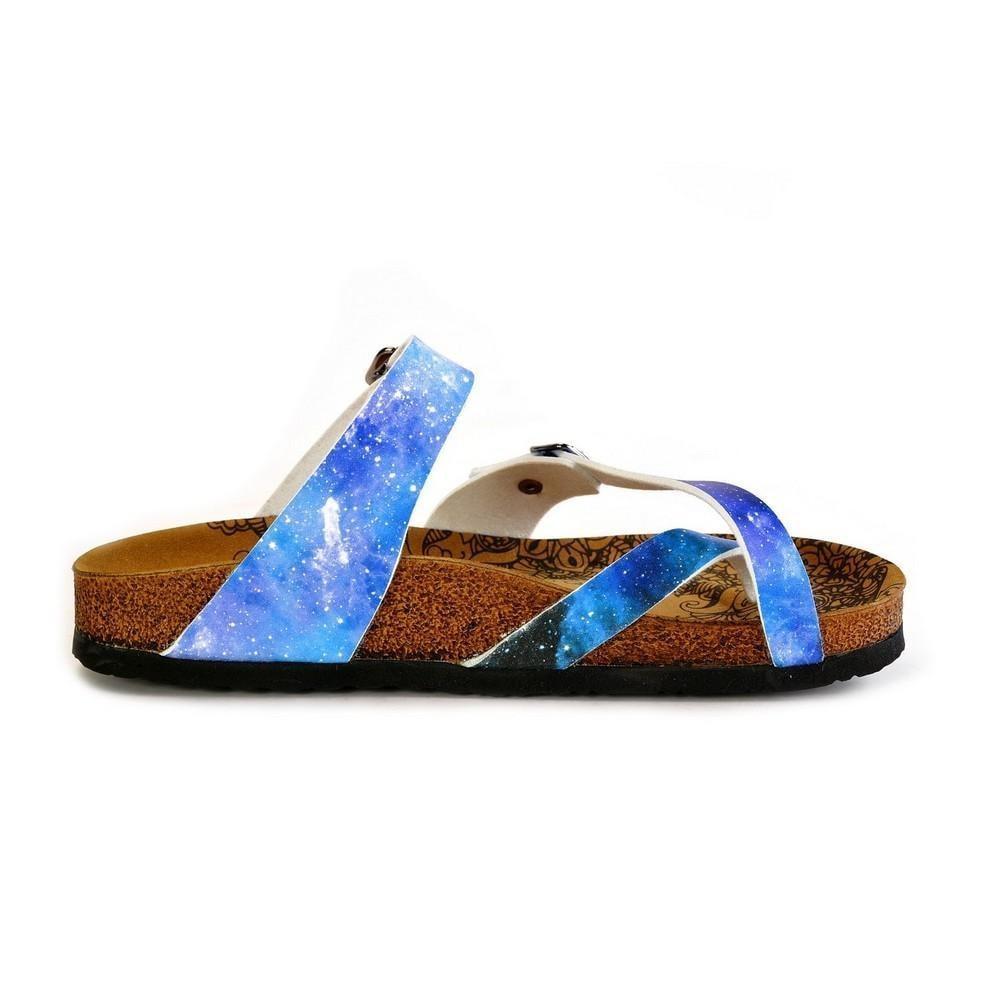 Blue, Black, Light Blue Tones and Glittering Sky Pattern Sandal - CAL1014 (774931578976)