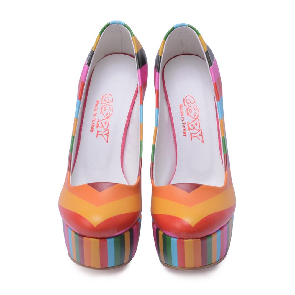 Colored Striped Heel Shoes PLT2059 (1405809000544)