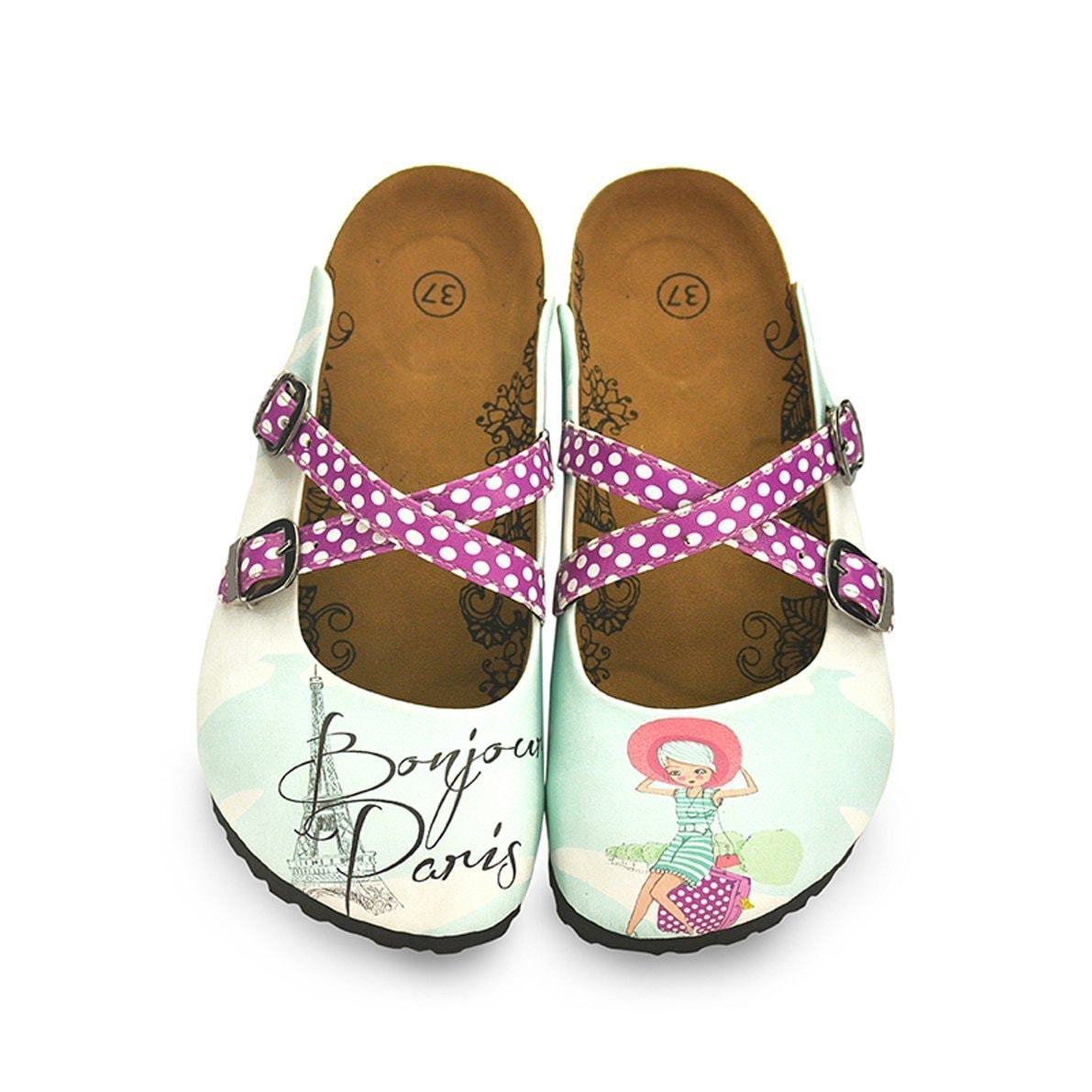 Fuchsia & White Bonjour Paris Cross-Strap Clogs WCAL125 (737673281632)