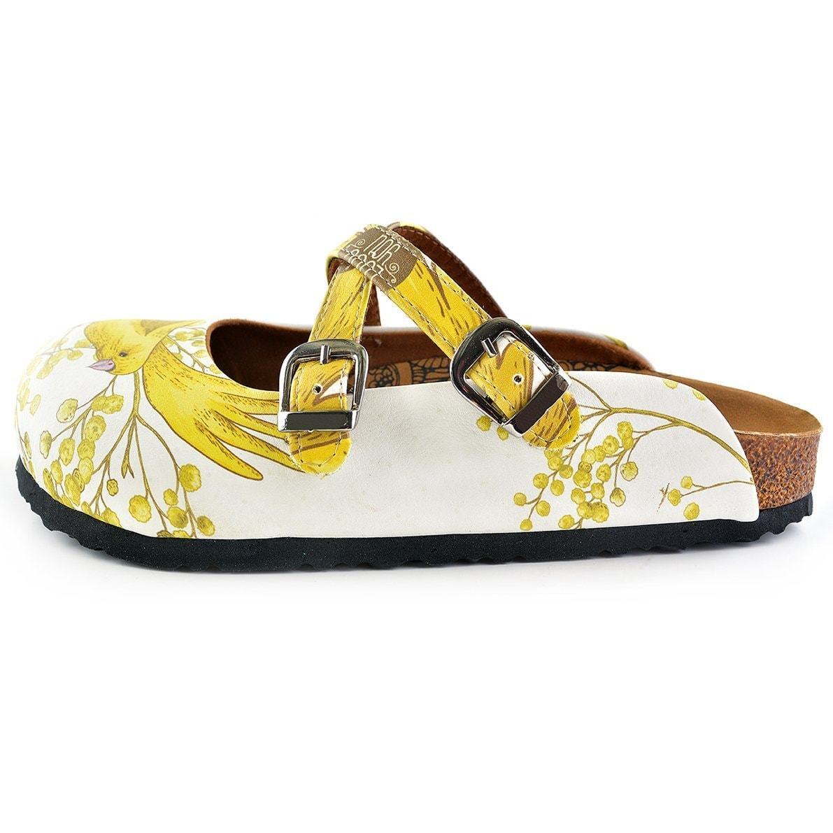 Yellow & White Bird Cross-Strap Clogs WCAL135 (737672691808)