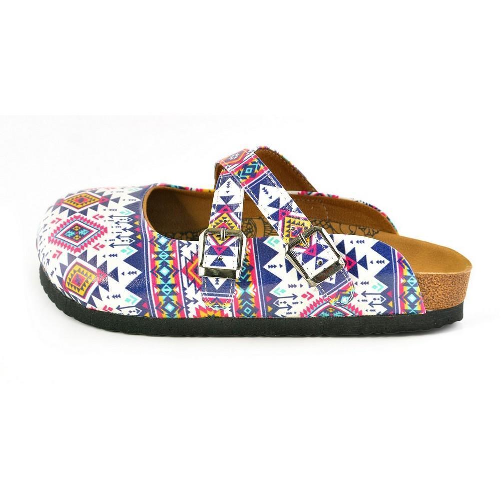 Pink & White Geometric Crisscross Clogs WCAL166 (774936985696)