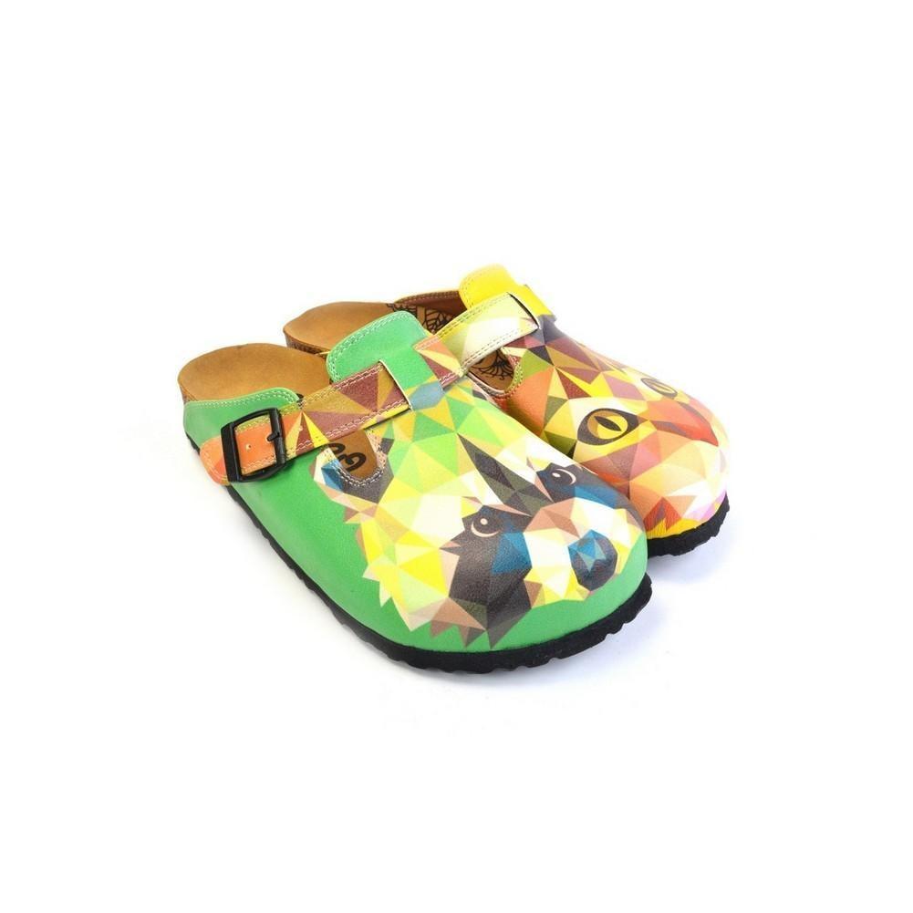 Green & Yellow Geometric Cat & Racoon Mule WCAL366 (774939541600)