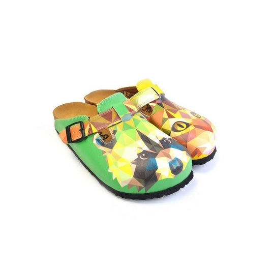 Green & Yellow Geometric Cat & Racoon Mule WCAL366 (774939541600)
