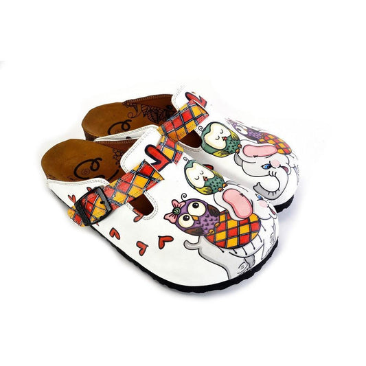 Red and Yellow Square Patterned, Sleeping Owl and Grey Elephant Patterned Clogs - WCAL370 (774940164192)