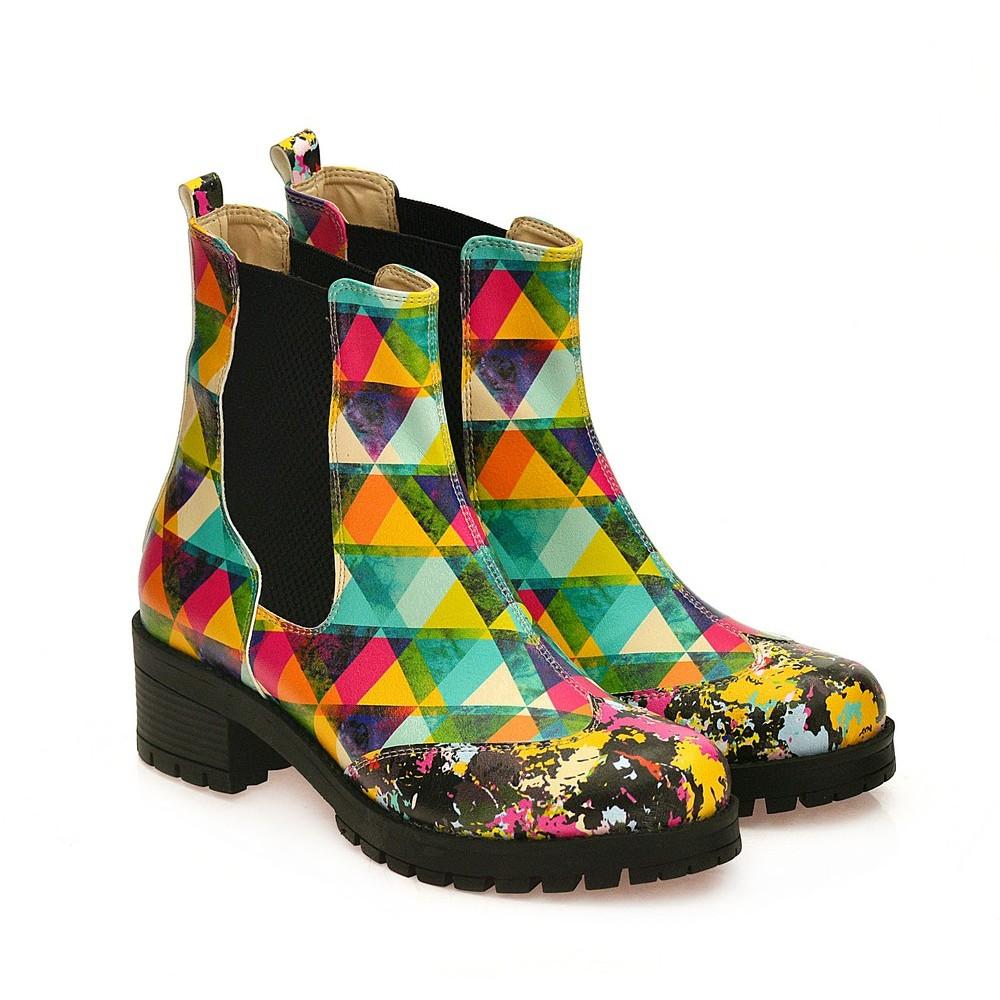 Colored Triangles Short Boots WLAS115 (1421233487968)